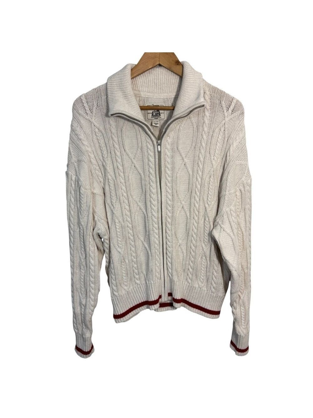 Roots Cabin Cardigan Sweater Womens XL Cream Full Zip Cable-Knit Classic Slouchy
